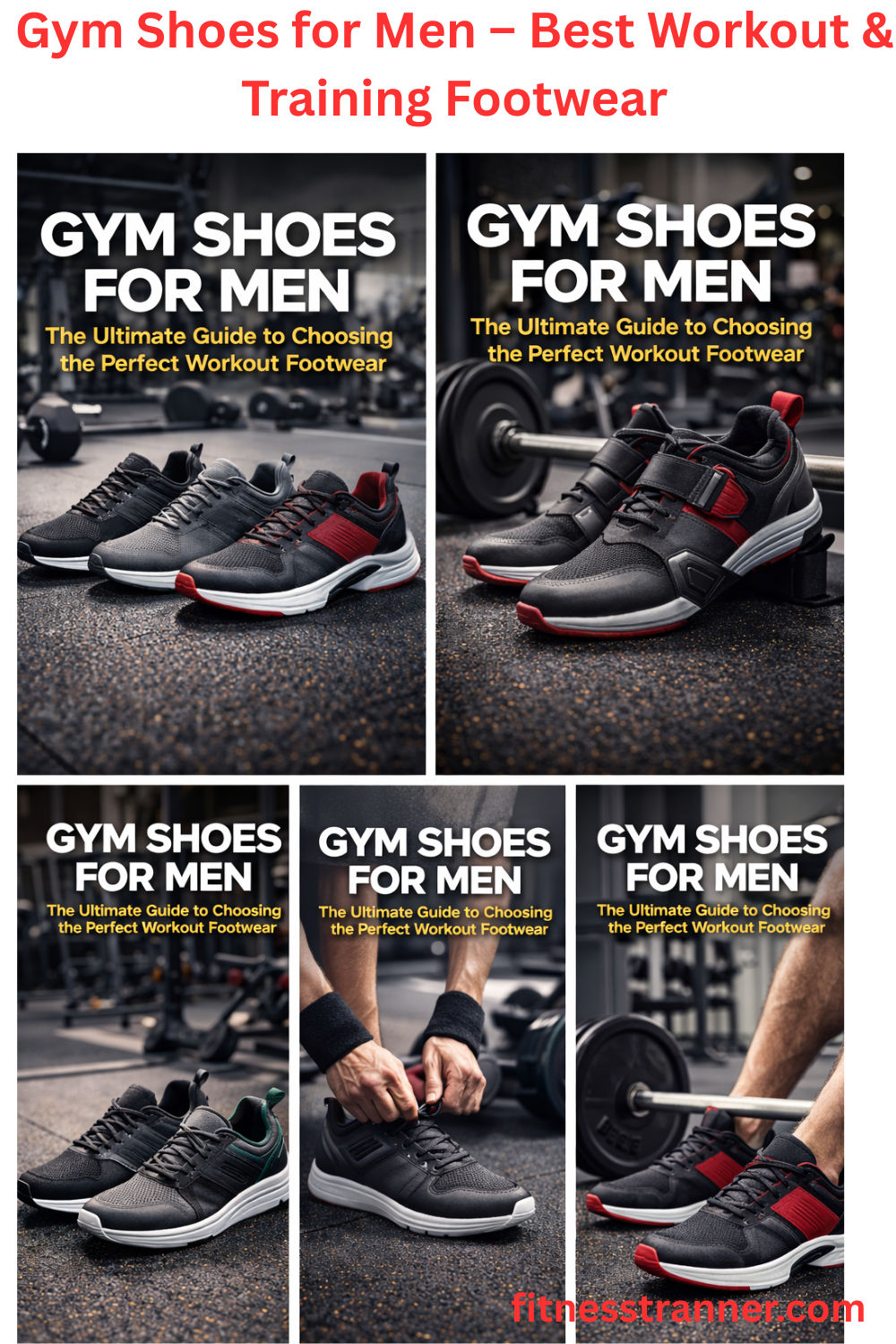 Men’s gym shoes placed on a gym floor, designed for workout and training with strong grip, comfort, and durable support