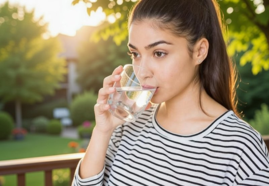 सुबह खाली पेट नींबू शहद गुनगुना पानी पीते हुए व्यक्ति