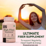 Best fiber supplements for gut health and regular digestion powder and capsules displayed with natural ingredients
